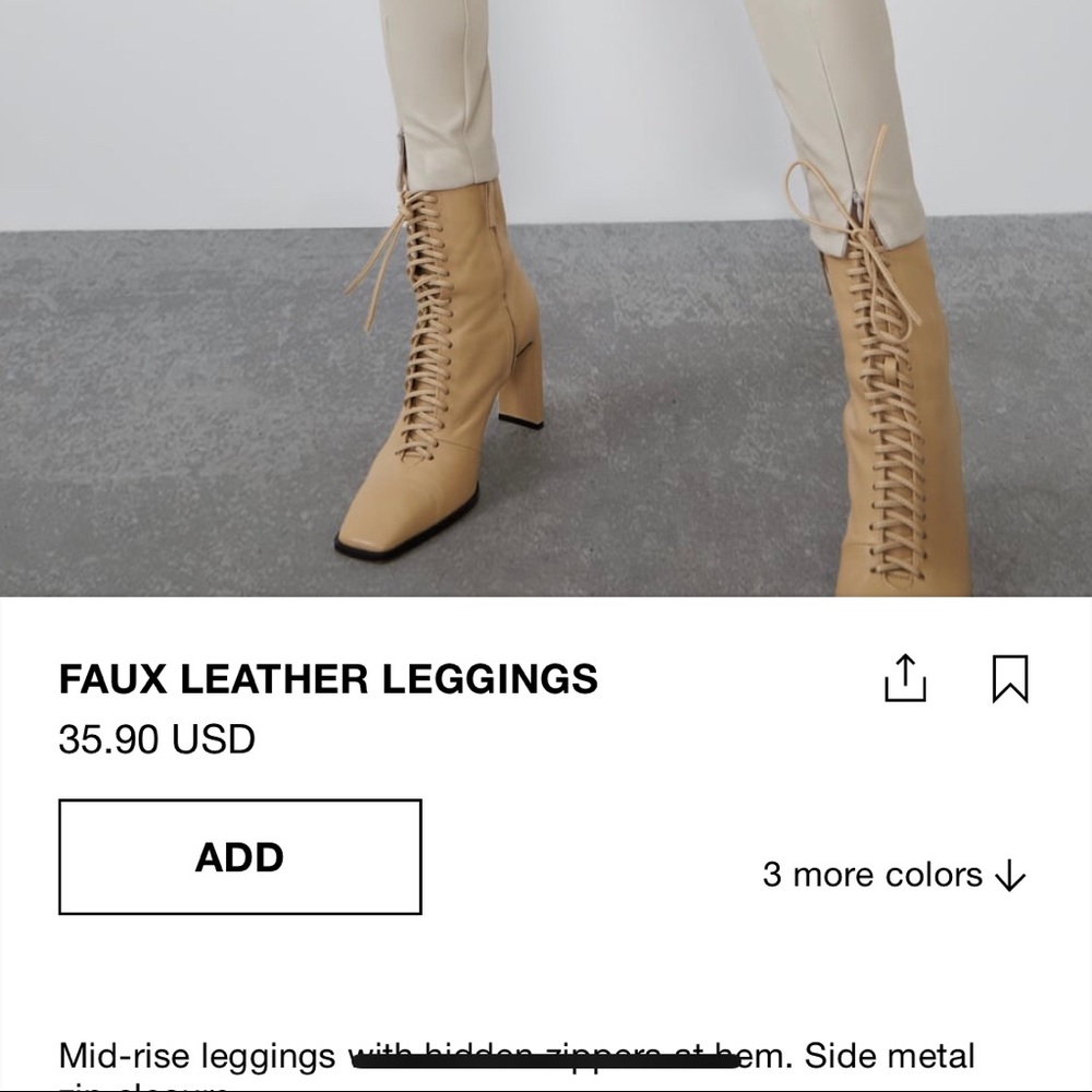 Zara Cream Leather Leggings